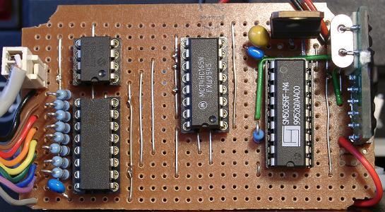 Closeup photo of completed 7805 board