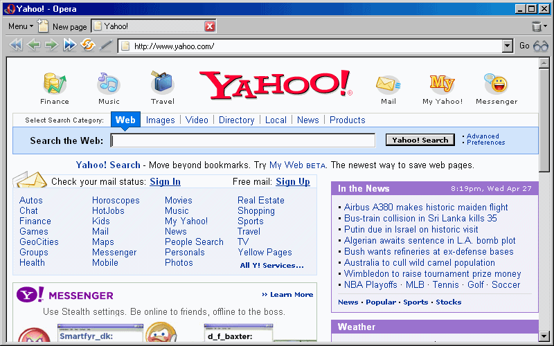 Screenshot of typical browsing