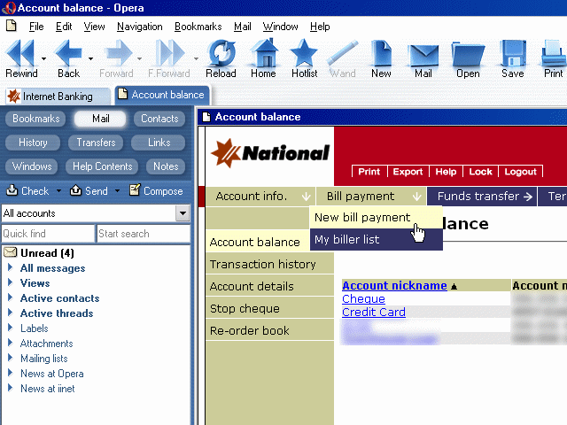Screenshot of Opera and NAB Internet Banking